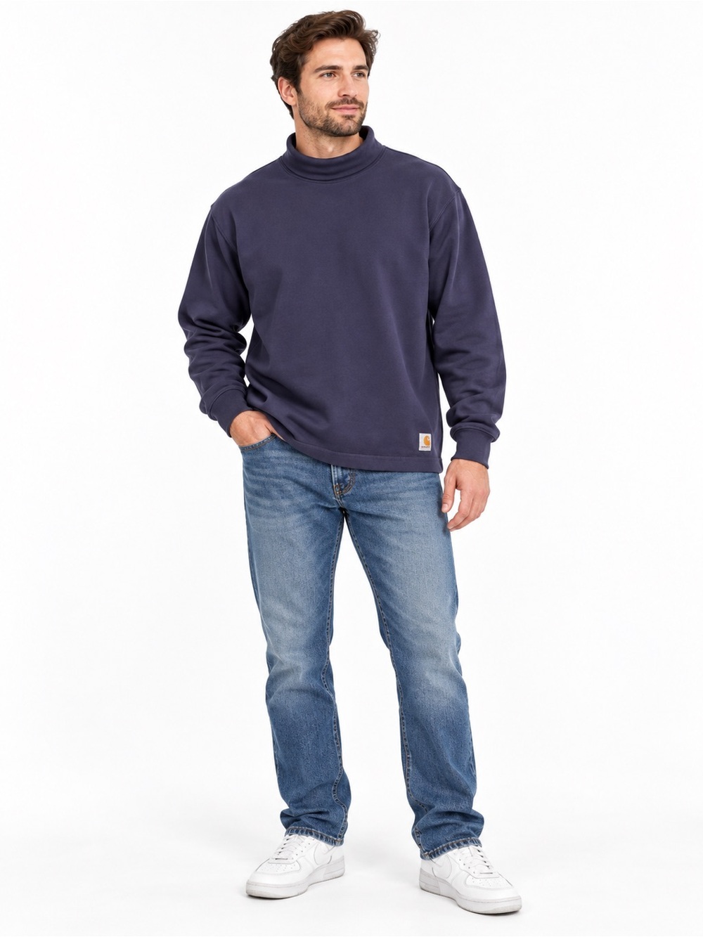 Carhartt K302 Navy Cotton Mock Neck Long Sleeve Shirt Men’s Large